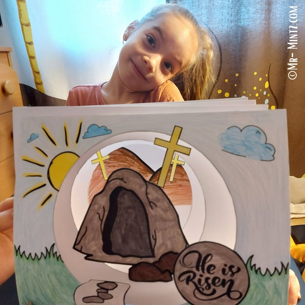 Auferstehungsszene für Kinder | He is Risen Craft | Leeres Grab Ostern Motiv Handwerk Printable | Osteraktivität für Kinder zum Ausdrucken im Vorschulalter