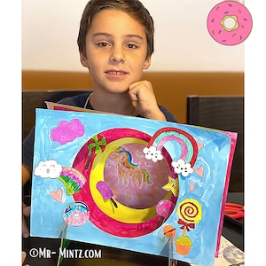 Unicorn 3D Paper Craft for Kids | Printable Candy Rainbow Diorama Template | DIY Coloring Project for Girls | Unicorn Rainy Day Activity