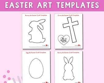 Easter Bunny Egg Cross Craft Outline Templates | Christian He is Risen Easter Art Craft Printable Kids Kindergarten Preschool Sunday School