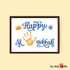 Carte d’empreinte de main heureuse de Hanoukka | Hanoukka Chanukah Art Craft | Cadeau de Hanoukka | Bougies de Hanoukka Décorations Dreidel | Première Hanoukka du bébé