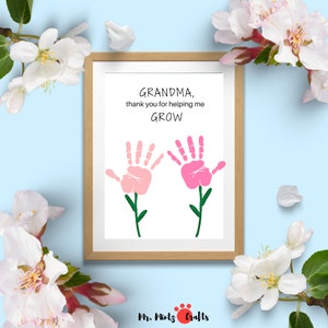 Presente de dia das mães da vovó | Arte de impressão manual do dia das mães | Artesanato para o Dia das Mães | Avó do dia das mães cartão comemorativo | Obrigado por me ajudar a crescer