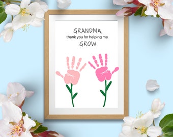 Grandma Mothers Day Gift | Mothers Day Handprint Art | Mother's Day Craft | Mothers Day Grandma Card | Thank You for Helping Me Grow