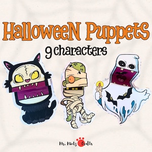 Plantillas imprimibles de títeres de Halloween para niños / Títeres de dedo de monstruo para fiestas de Halloween / Manualidades para preescolares, jardín de infantes y actividades de Halloween