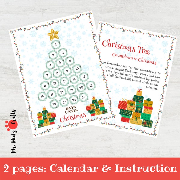 Countdown to Christmas Digital Download | Christmas Tree Countdown Calendar Printable | Christmas Advent Calendar Printable