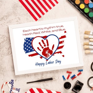 Flagge Gedicht Tag der Arbeit Handabdruck Andenken Art Craft Printable | USA Patriotisches Vorschulhandwerk | Happy Labor Day Printable | Tag der Arbeit Karten