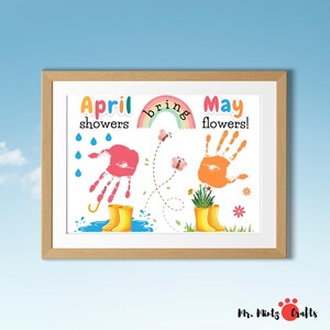 April douches brengen mei bloemen Art Craft afdrukbare | Lente activiteiten bloem handafdruk kunst ambachtelijke aandenken voor kleuters afdrukbaar