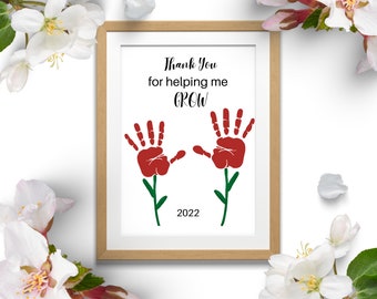 Teacher Appreciation Gift | Teacher Thank You | Handprint Art Crafts | Thank You for Helping Me Grow | Teacher Appreciation Week Printable