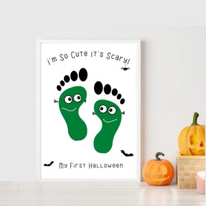 Halloween Handprint Footprint Art Craft Printable | My First Halloween | Baby Halloween Footprint Art | Halloween Preschool Kids Activities