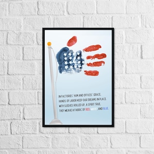Flag Poem Labor Day Handprint Keepsake Art Craft Printable | USA Patriotic Preschool Crafts | Happy Labor Day Printable | Labor Day Cards