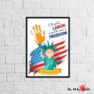 Labor Day Handabdruck Andenken Art Craft Printable | USA Patriotisches Vorschulhandwerk | My First Labor Day Handabdruck | Tag der Arbeit Karten