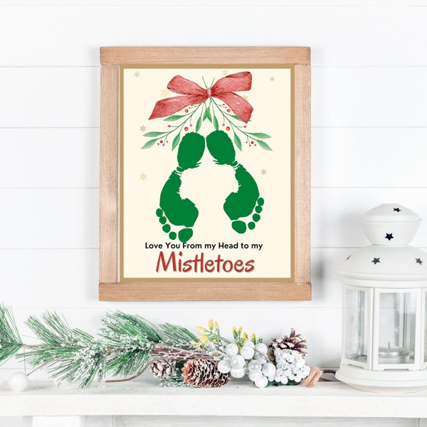 Mistletoe Footprint Card Christmas Handprint Footprint Art Craft Template Printable | Christmas Gift for Grandparents | Christmas Activity