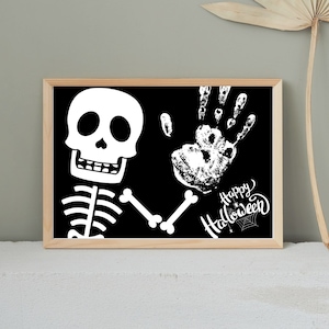 Halloween Skeleton Handprint Art Craft | Halloween Gift | Halloween Crafts for Kids | Fall Handprint Craft | Printable Skull Halloween Card