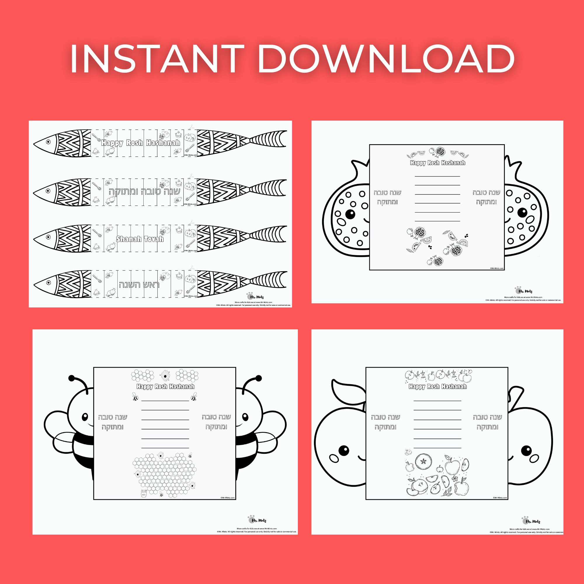 Rosh Hashanah Craft and Coloring Pages | rosh Hashanah Card | Jewish ...