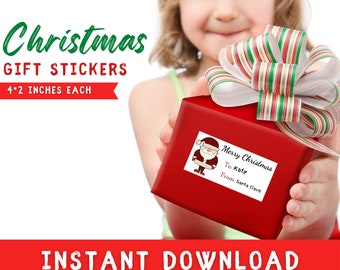 Christmas Gift Tags | Christmas Gift Labels Template | Merry Christmas Tags | Santa Gift Tags Printable | Printable Santa's Stickers Tags