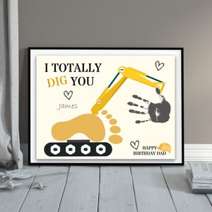 Empreinte de main Art Craft Cadeau d’anniversaire pour papa | I Dig You Cartes imprimables | Construction Papa Père Anniversaire Cadeau Fille Fils Enfants