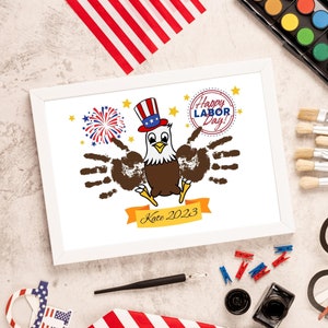 Labor Day Handprint Art Craft / Labor Day Card / Happy Labor Day Attività prescolare / Eagle Handprint Art / Stampabili prescolari patriottici