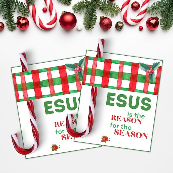 Jesus is the Reason for the Season Candy Cane Holders I Candy Cane Gram | Jesus Gifts Funny  | Christmas Christian Religious Gift Tag