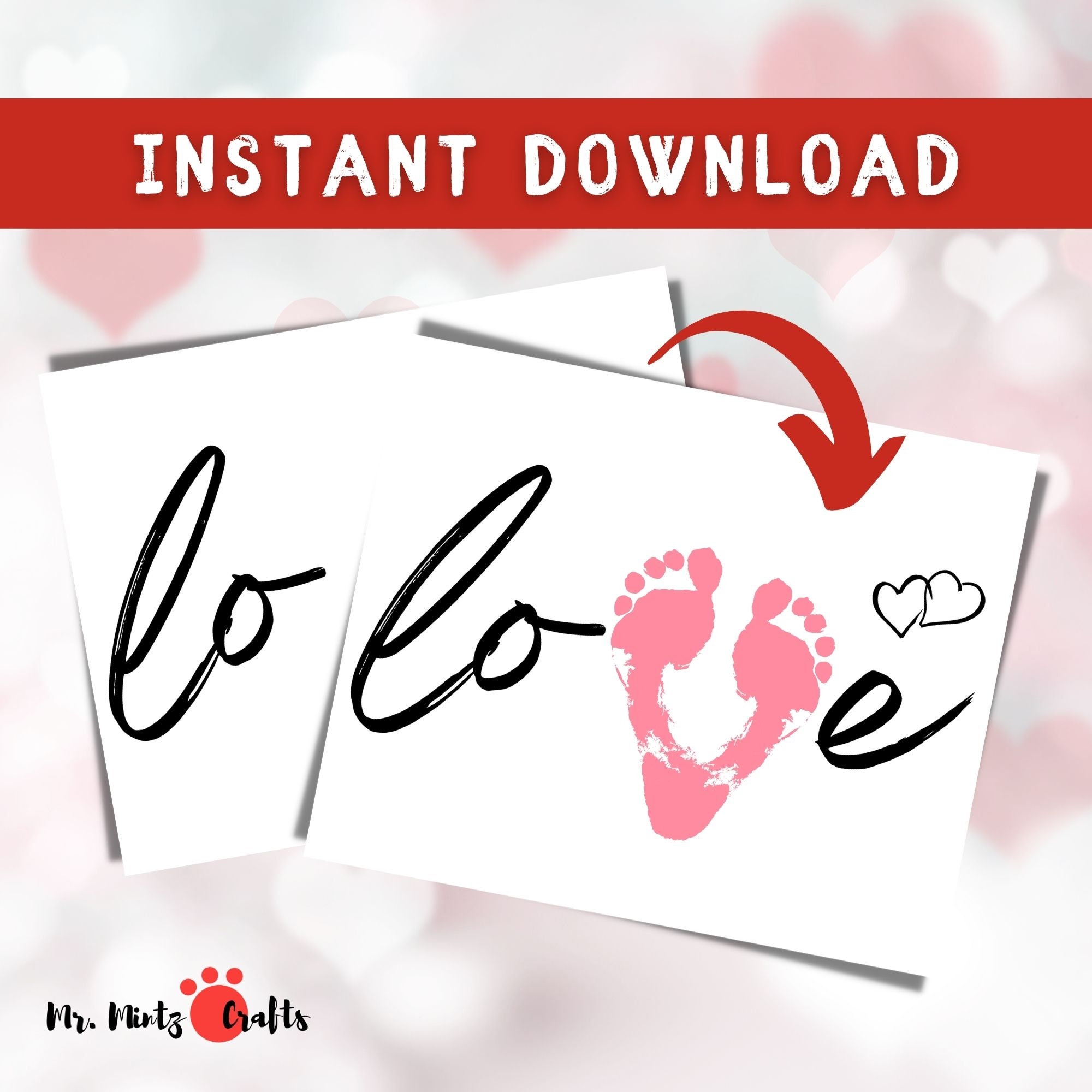 Valentines Day Love Handprint Footprint Art Craft Template Printable ...