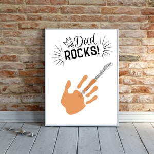 Handprint Art Craft Fathers Day | My Dad Rocks | Father&#39;s Day Gift from Daughter Son Kids | Birthday Dad | Keepsake Memory Craft DIY Card