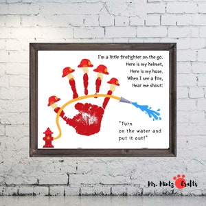 Cadeau de fête des pères pompier | Fête des pères Handprint Art Craft imprimable | Cadeau de fête des pères de fille fils enfants | Carte d'anniversaire pompier