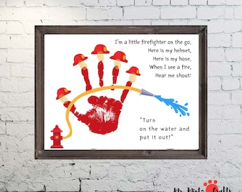 Firefighter Fathers Day Gift | Fathers Day Handprint Art Craft Printable | Fathers Day Gift from Daughter Son Kids | Fireman Birthday Card