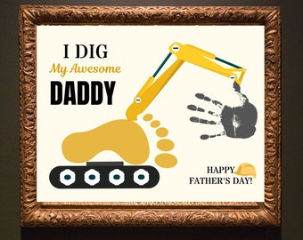 Handprint Footprint Art Craft Father's Day Gift for Father's Day | Construction Dad Gift Daughter Son | Fathers Day Gift from Kids Printable
