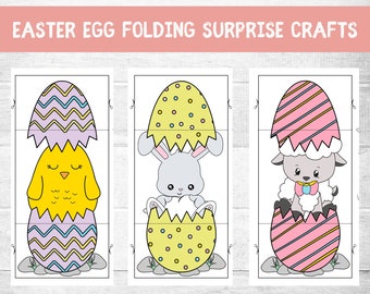 Easter Egg Folding Surprise Craft or Card  | Easter Bunny | Easter Chick | Easter Sheep | Easter Coloring Cards | Easter Coloring Page