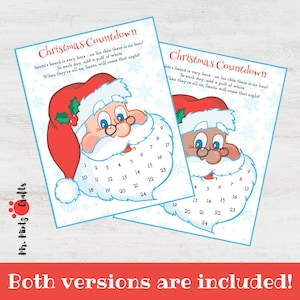 Countdown To Christmas | Christmas Countdown | Christmas Advent Calendar Printable | Cotton Balls on Santa's Beard Countdown Calendar