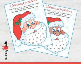 Countdown To Christmas | Christmas Countdown | Christmas Advent Calendar Printable | Cotton Balls on Santa's Beard Countdown Calendar