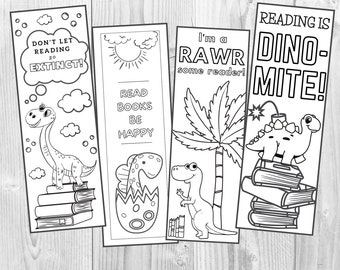 Printable Bookmarks with Quotes to Color | Cute Coloring Bookmark Set | Printable Dinosaur Bookmarks to Color | Bookmarks for Kids Coloring
