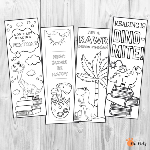 Printable Bookmarks with Quotes to Color | Cute Coloring Bookmark Set | Printable Dinosaur Bookmarks to Color | Bookmarks for Kids Coloring