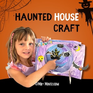 Haunted House Craft for Kids Halloween Art Project Spooky Cut and Paste Activity Preschool Printable 3D Halloween Craft for Classroom decor