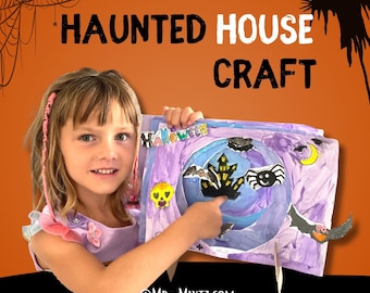 Haunted House Craft for Kids Halloween Art Project Spooky Cut and Paste Activity Preschool Printable 3D Halloween Craft for Classroom decor