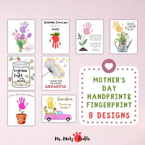 Presente para o Dia das Mães da Avó | Arte com Impressão de Mãos com Flores para o Dia das Mães | Cartão para o Dia das Mães da Avó | Presente de Netos ou Filhos