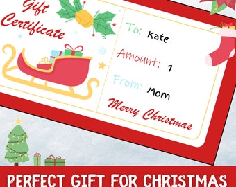 Christmas Gift Certificate Template | Children’s Gift Vouchers | Merry Christmas Gift Coupon Template | Printable Holidays Gift Token