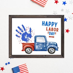 Labor Day Handprint Art Craft / Arte con impronte di mani di fuochi d'artificio / Stampabile Happy Labor Day / Decorazioni patriottiche / Stampabili patriottici per la scuola materna