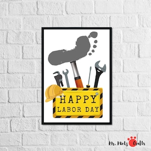 Labor Day Handprint Footprint Art Craft / Labor Day Card / Happy Labor Day Attività prescolare / Decor patriottico Stampabili prescolari