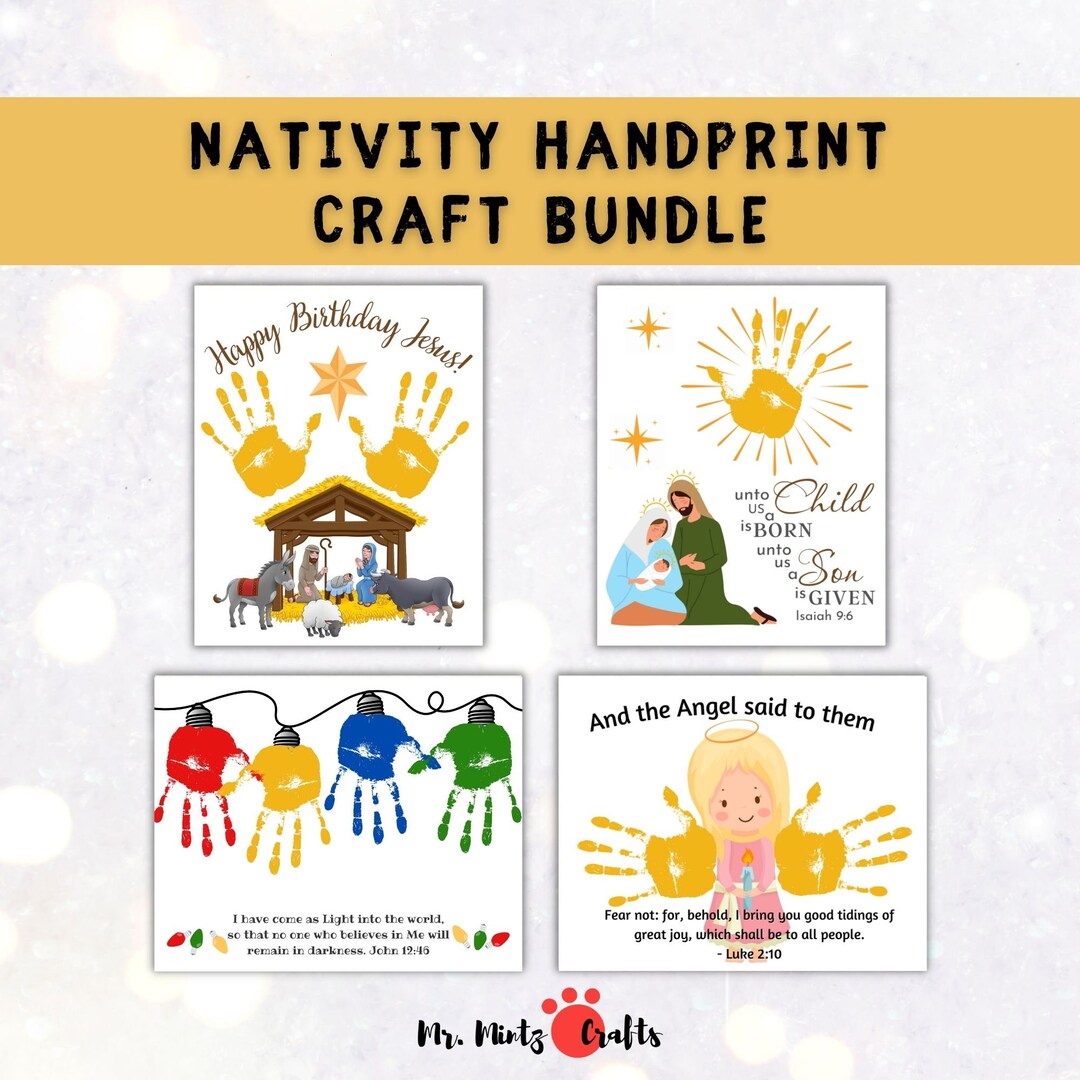 Christmas Nativity Handprint Art Craft Set Download Nativity Scene Art Crafts Happy Birthday