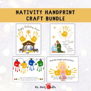 Navidad Natividad Handprint Art Craft Set Descargar / Natividad Escena Artesanía / Feliz Cumpleaños Jesús / Regalo de último minuto para los abuelos