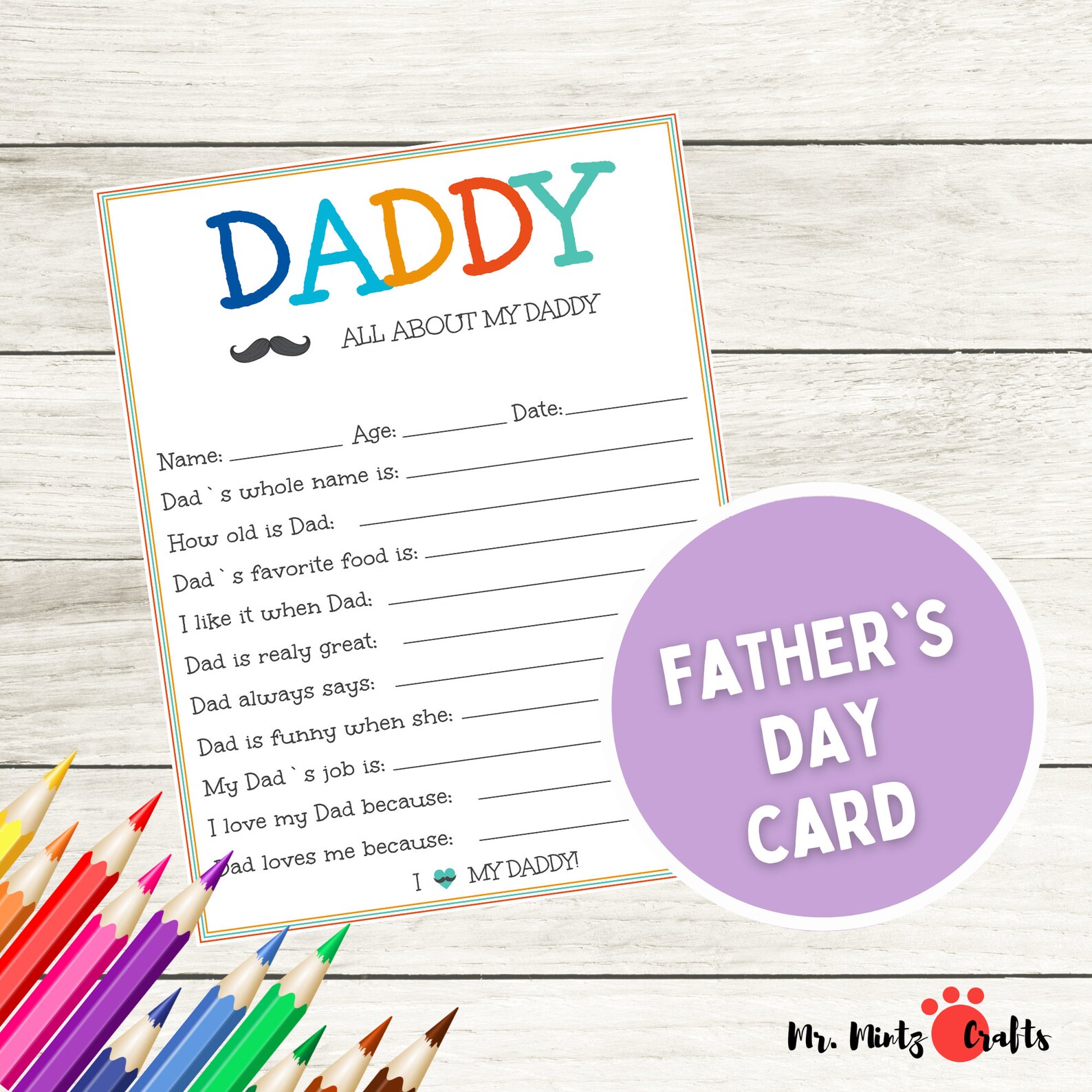 Father's Day Gift From Kids | All About My Daddy Printable | Father’s ...