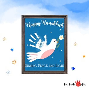 Hanukkah Chanukah Handprint Fingerprint Art Craft / Biglietto Happy Hanukkah / Regalo Hanukkah per bambini / Decorazioni Hanukkah / Primo Hanukkah del bambino