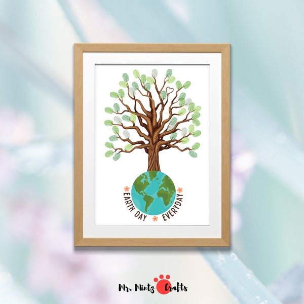 Earth Day Handprint Fingerprint Art Craft Printable for Kids | Happy Earth Day Activities | Preschool Art Craft Spring Classroom Activity