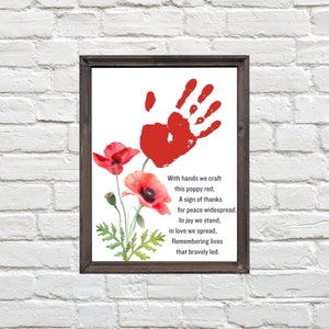 Journée des anciens combattants, Jour du Souvenir, Artisanat d'art avec empreintes de mains de coquelicots pour la maternelle des tout-petits | Carte du Jour commémoratif des anciens combattants imprimable