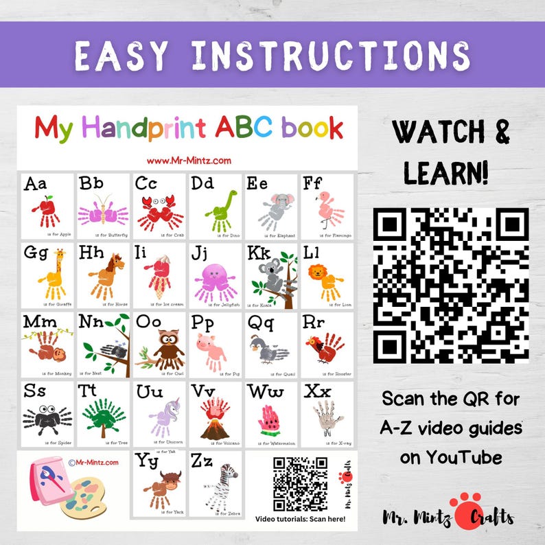 Handprint alphabet book perfect for kids learning letters. This DIY handprint art project is ideal for toddlers and preschoolers. Creative ABC craft for kids, featuring personalized alphabet learning and keepsake ideas. Educational fun craft for kids