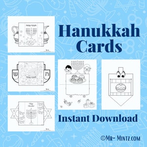 Cartes de Hanoucca | Cadeau juif | Artisanat de Hanoucca | Décoration de Hanoucca | Cadeau de Hanoucca pour les enfants | Décor juif | Signe de la fête juive