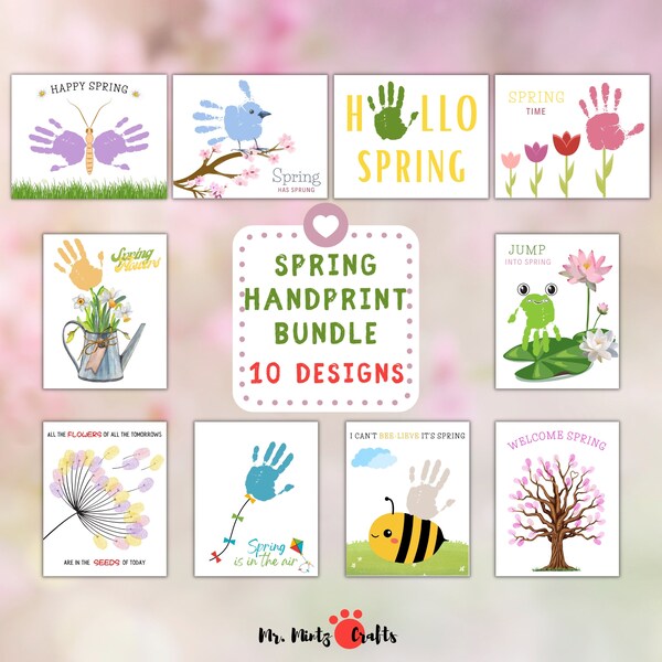 Spring Handprint Fingerprint Art Craft for Kids Printable | Flower Handprint Craft Keepsake | Spring Activities for Kids Preschool Printable