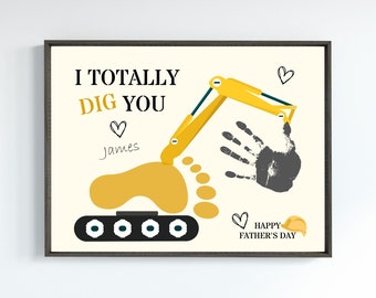 Handprint Art for Dad | Fathers Day Handprint Footprint Art Craft Printable | I Dig You Fathers Day Card for Dad Gift from Daughter Son Kids