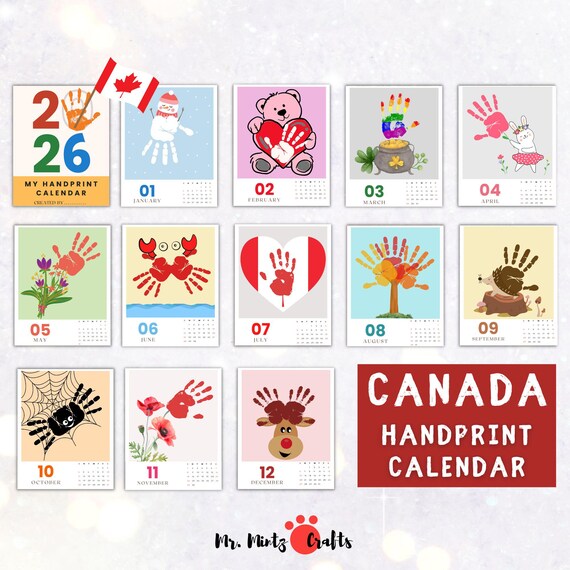 Handprint calendar 2026 printable with canadian holidays ...