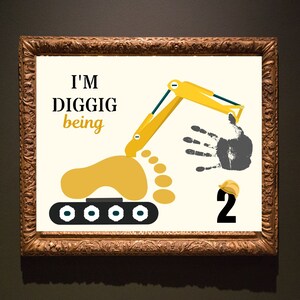 I'm Digging Being 2 Handprint Footprint Art Craft Gift for Father Dad Daddy Grandpa | Construction Dad Gift from Kids Daughter Son Printable