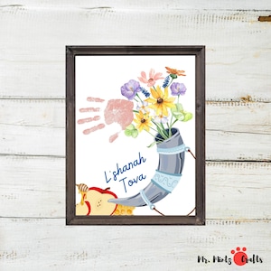 Rosj Hasjana handafdruk kunst ambacht | Rosj Hasjana-kaart | Rosj Hasjana cadeau van kinderen | Rosj Hasjana Decor | Joodse kunst nieuwjaarskaarten